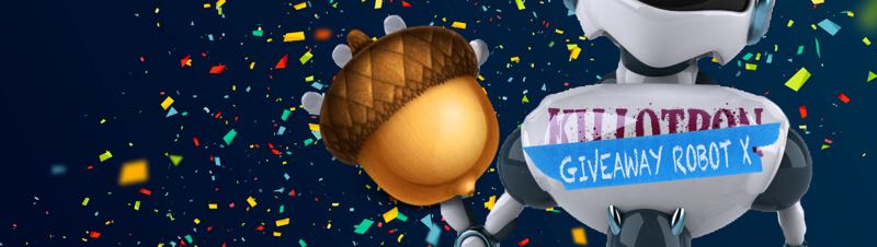 Giveaway Robot with Acorn icon, confetti background
