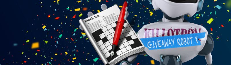 Giveaway Robot with Black Ink icon, confetti background