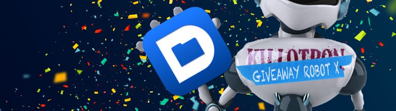 Giveaway Robot with Default Folder X icon, confetti background