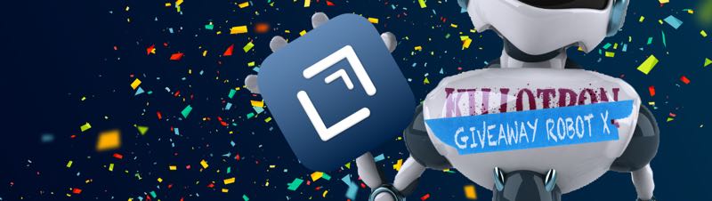 Giveaway Robot with Drafts icon, confetti background