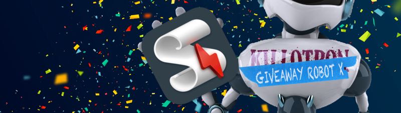 Giveaway Robot with FastScripts icon, confetti background