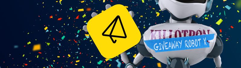 Giveaway Robot with InboxAI icon, confetti background