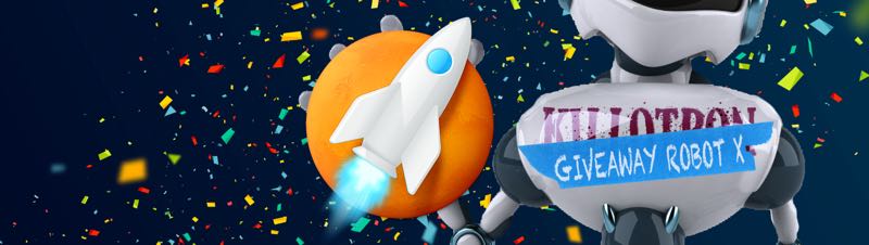 Giveaway Robot with MarsEdit icon, confetti background