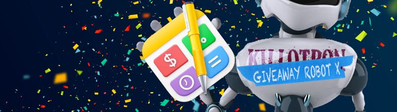 Giveaway Robot with Soulver icon, confetti background