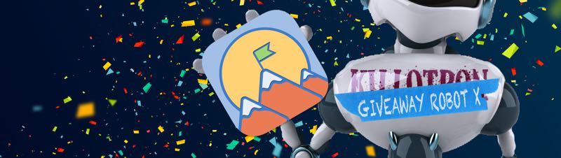 Giveaway Robot with Summit icon, confetti background