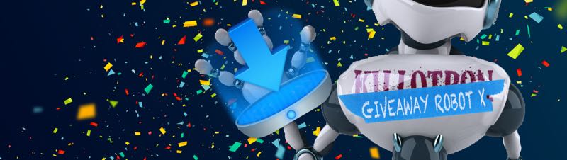 Giveaway Robot with Yoink icon, confetti background