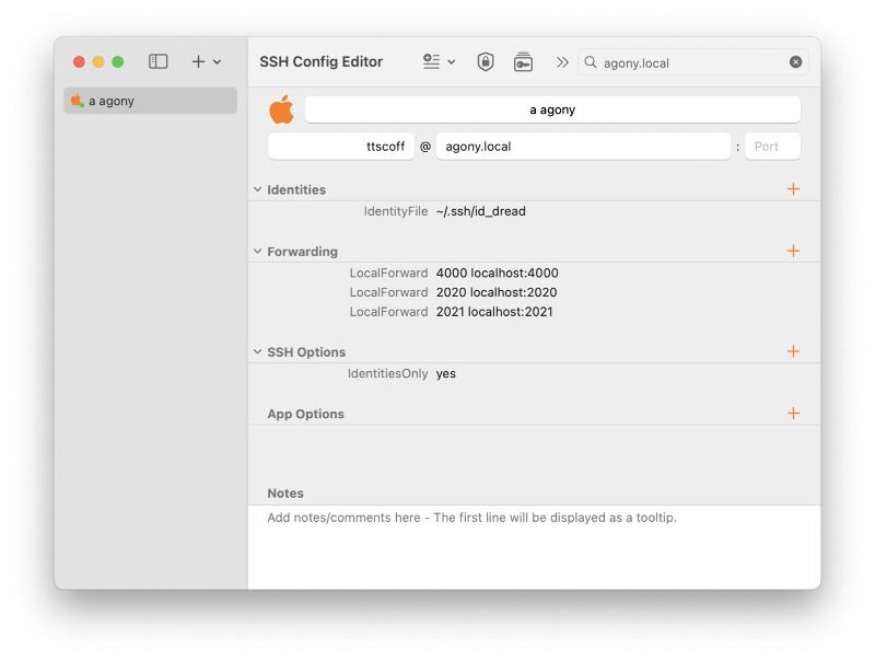 Port forwarding in SSH Config Editor