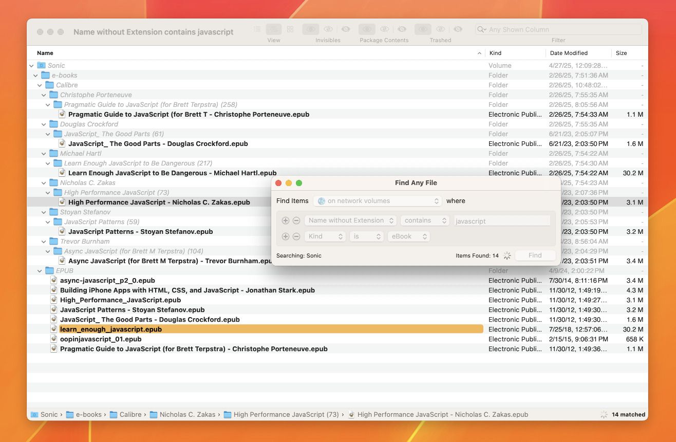 Find Any File results window