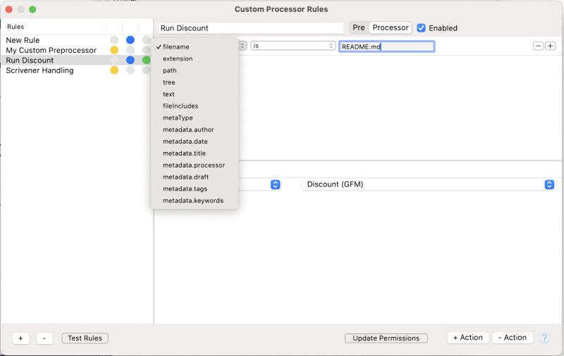 Custom Rules criteria selector